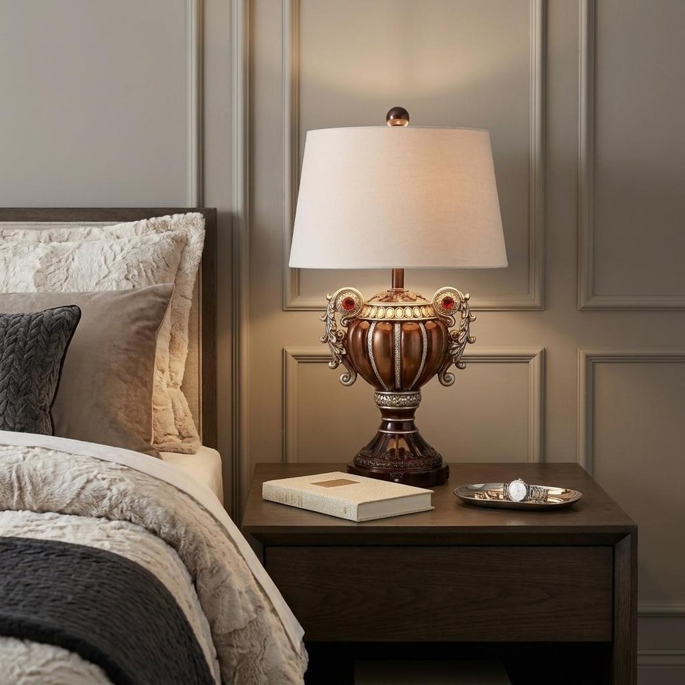 Tall Bronze Urn Shaped Table Lamp in a home interior