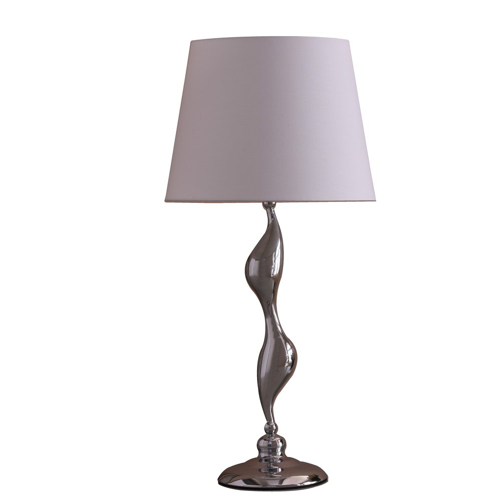 24" Silver Bedside Table Lamp With White Empire Shade. Table lamp isolated on a plain white background, in a silver finish.