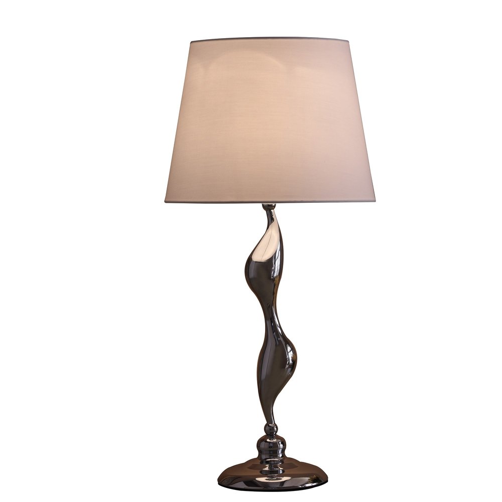 24" Silver Bedside Table Lamp With White Empire Shade. Table lamp isolated on a plain white background, finished in white.