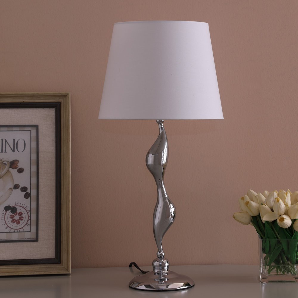 24" Silver Bedside Table Lamp With White Empire Shade. Table lamp in silver.