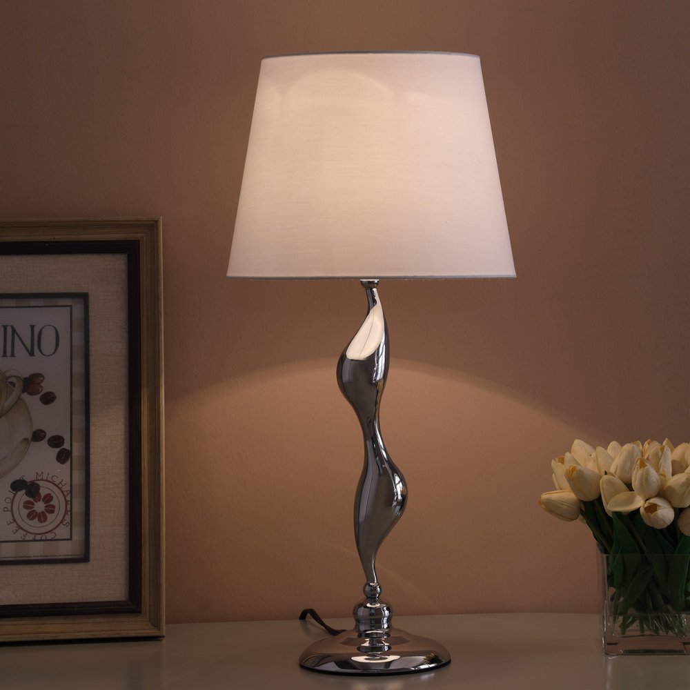 Close-up of 24" Silver Bedside Table Lamp With White Empire Shade showing the surface texture.