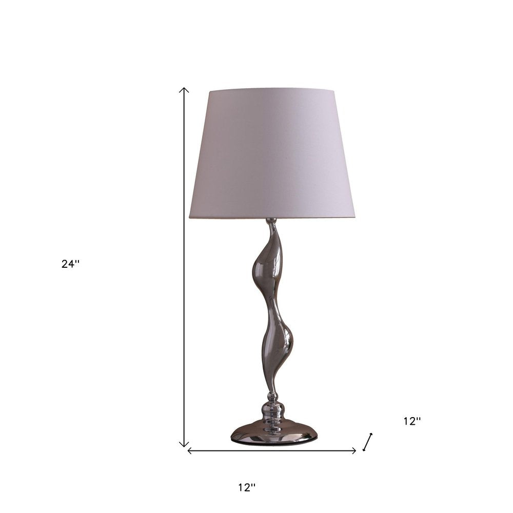 24" Silver Bedside Table Lamp With White Empire Shade. Table lamp isolated on a plain white background, showing its silver color.