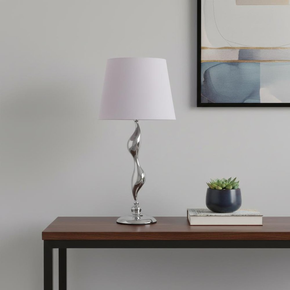 24" Silver Bedside Table Lamp With White Empire Shade. Table lamp in silver.