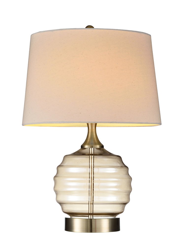 23" Off-White Metal Bedside Table Lamp With Off-White Shade. Table lamp isolated on a plain white background, showing a off-white metal surface.