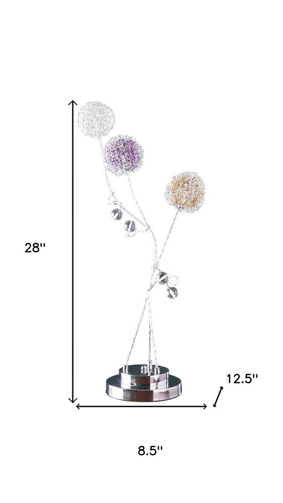 28" Clear Three Light Bedside Led Table Lamp. Table lamp isolated on a plain white background, showing its clear color.