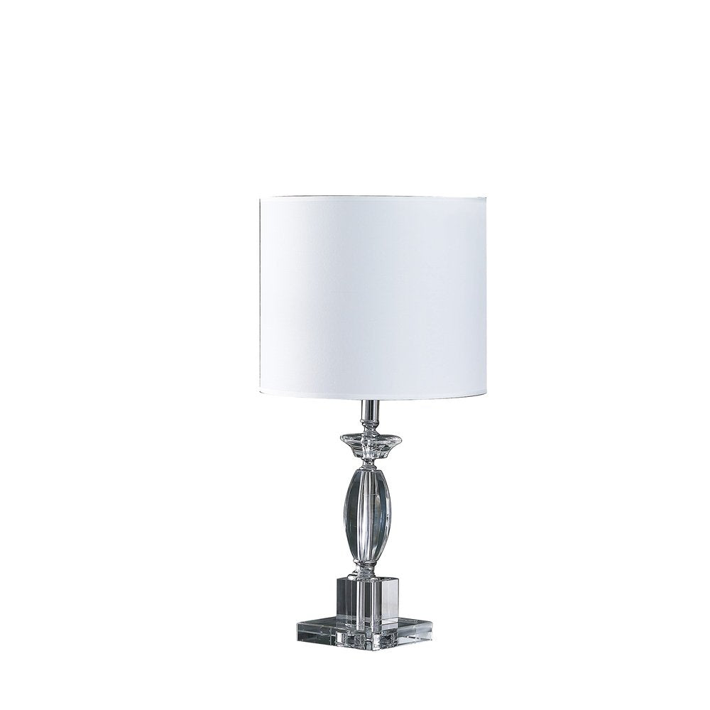 23" Silver Crystal Standard Table Lamp With White Classic Drum Shade Table Lamp. Table lamp isolated on a plain white background, finished in silver crystal.