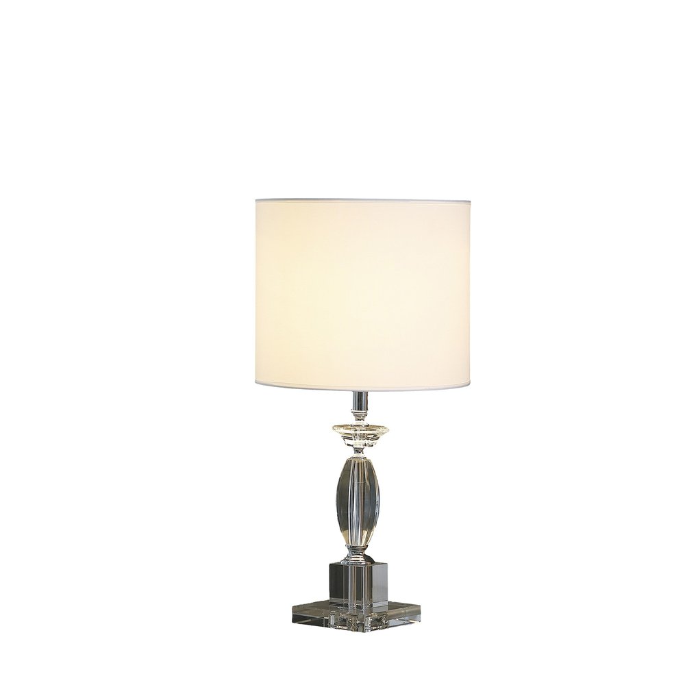 23" Silver Crystal Standard Table Lamp With White Classic Drum Shade Table Lamp. Table lamp isolated on a plain white background, showing a silver crystal surface.