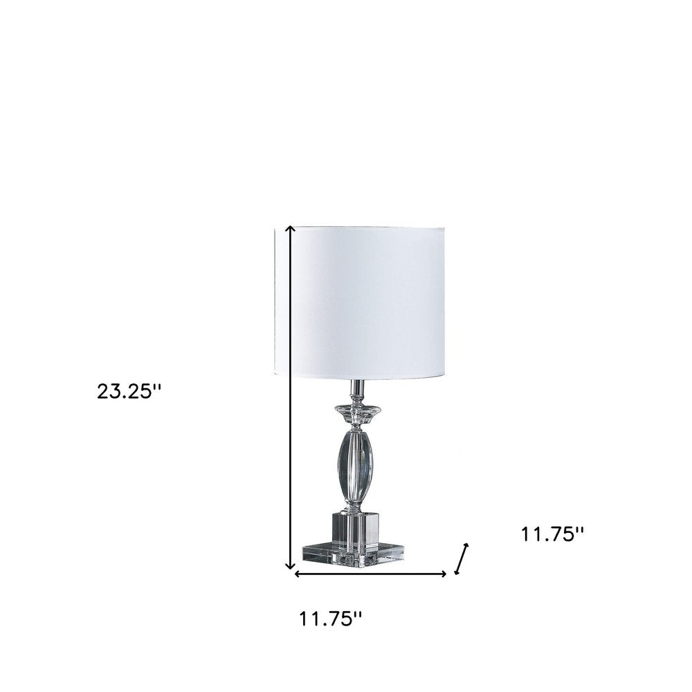 23" Silver Crystal Standard Table Lamp With White Classic Drum Shade Table Lamp. Table lamp isolated on a plain white background, in a silver crystal finish.