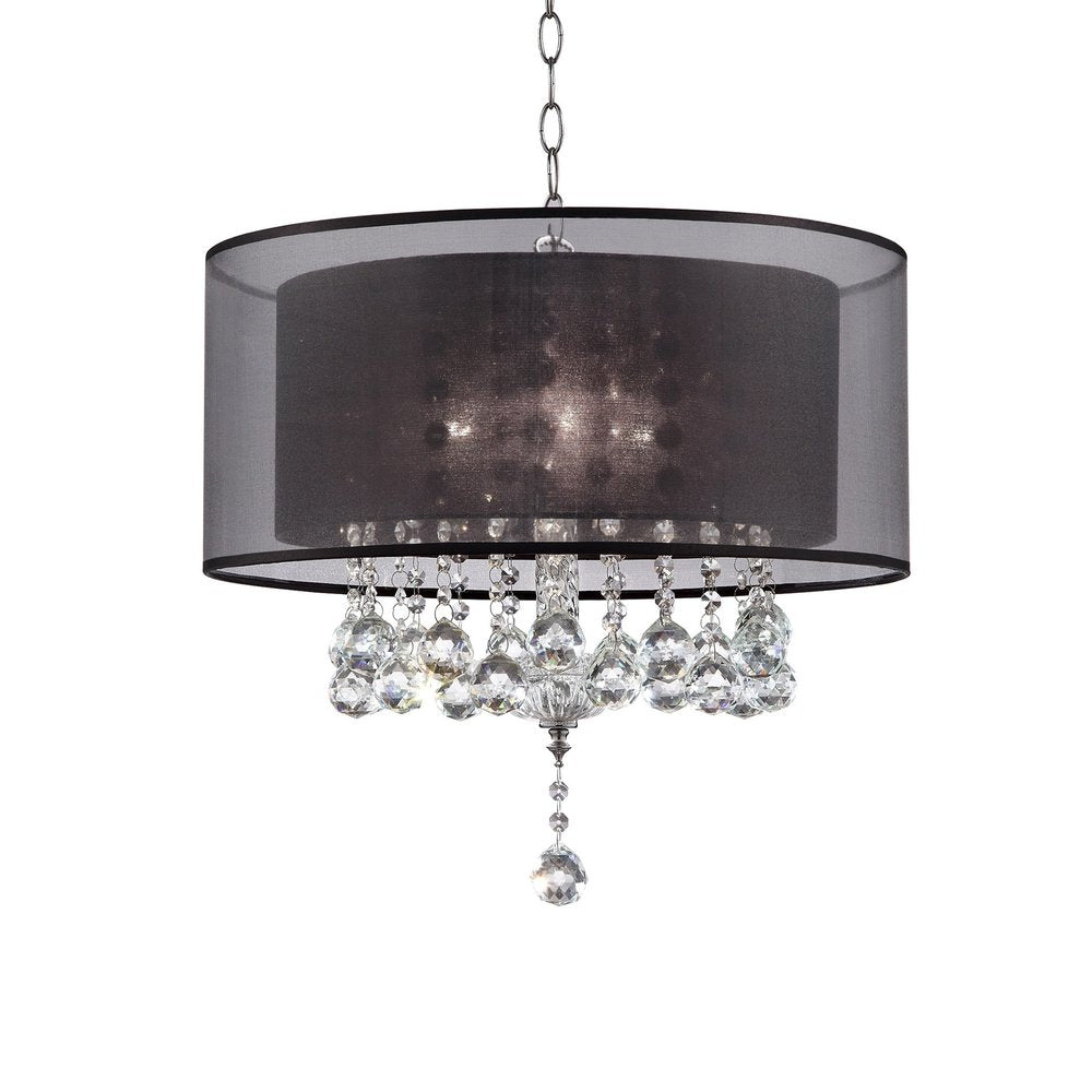 Contempo Silver Ceiling Lamp with Black Shade and Crystal Accents on a white background