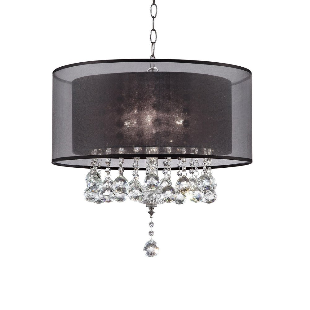 Contempo Silver Ceiling Lamp with Black Shade and Crystal Accents on a white background