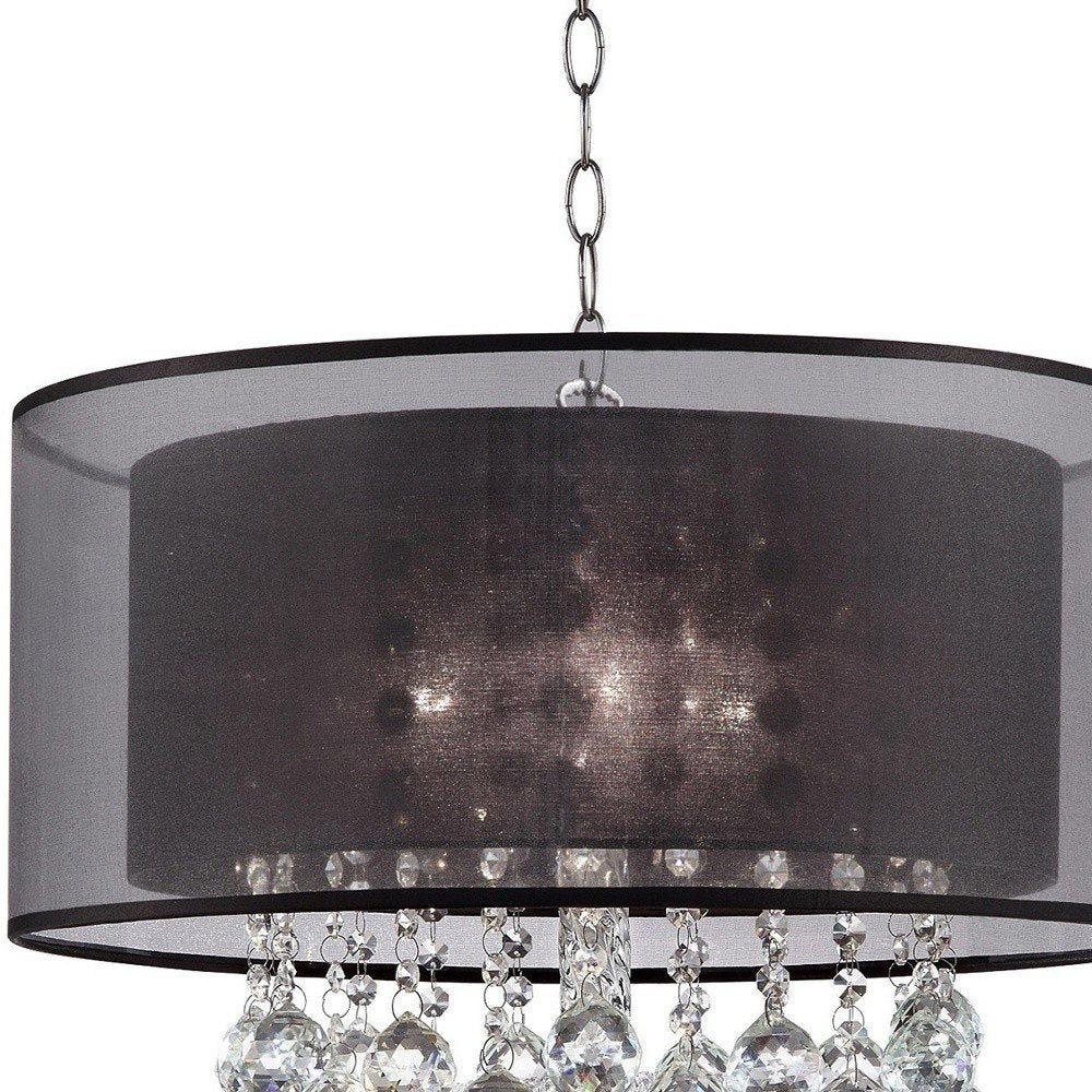 Contempo Silver Ceiling Lamp with Black Shade and Crystal Accents on a white background