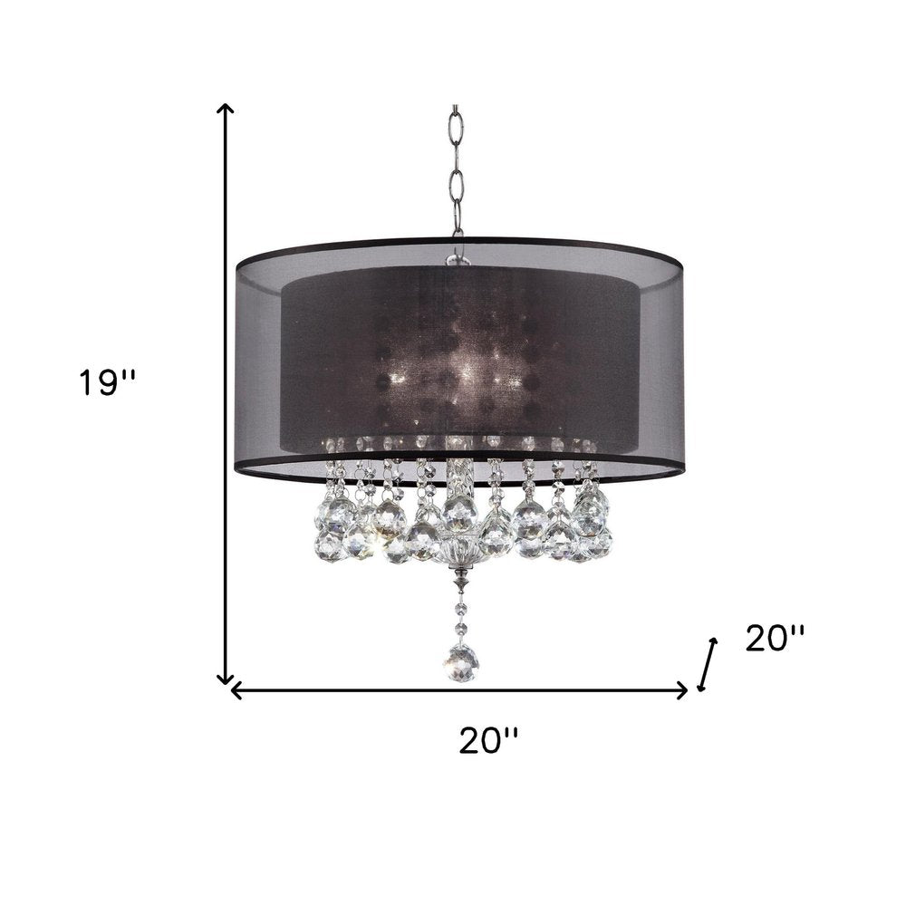 Contempo Silver Ceiling Lamp with Black Shade and Crystal Accents on a white background