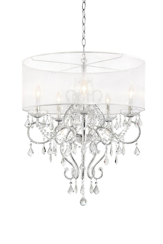 Glam Silver Faux Crystal Hanging Celing Lamp with See Thru Shade on a white background