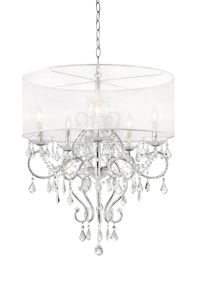 Glam Silver Faux Crystal Hanging Celing Lamp with See Thru Shade on a white background