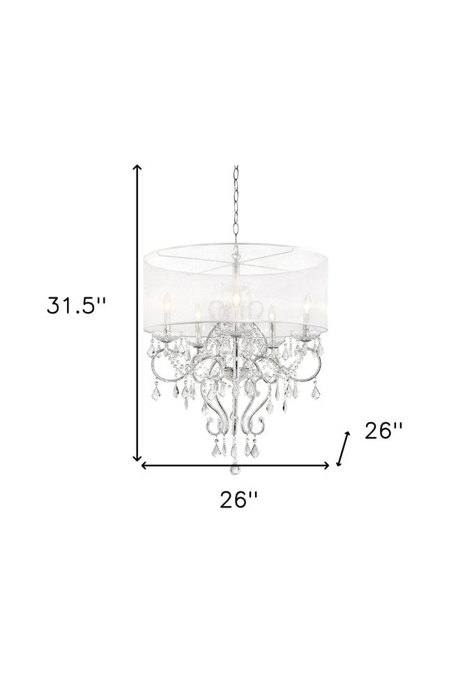 Glam Silver Faux Crystal Hanging Celing Lamp with See Thru Shade on a white background