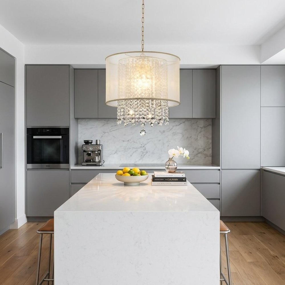 Primo Gold Finish Ceiling Lamp with Crystal Accents and White Shade