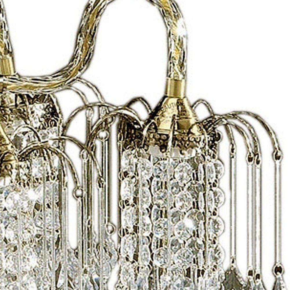Two Tier Crystal and Brass Hanging Chandelier Light on a white background
