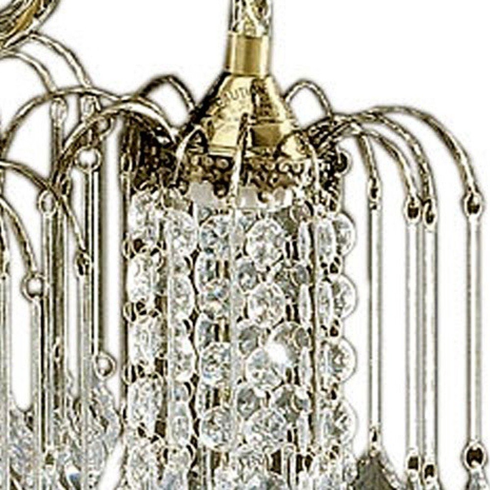 Two Tier Crystal and Brass Hanging Chandelier Light on a white background