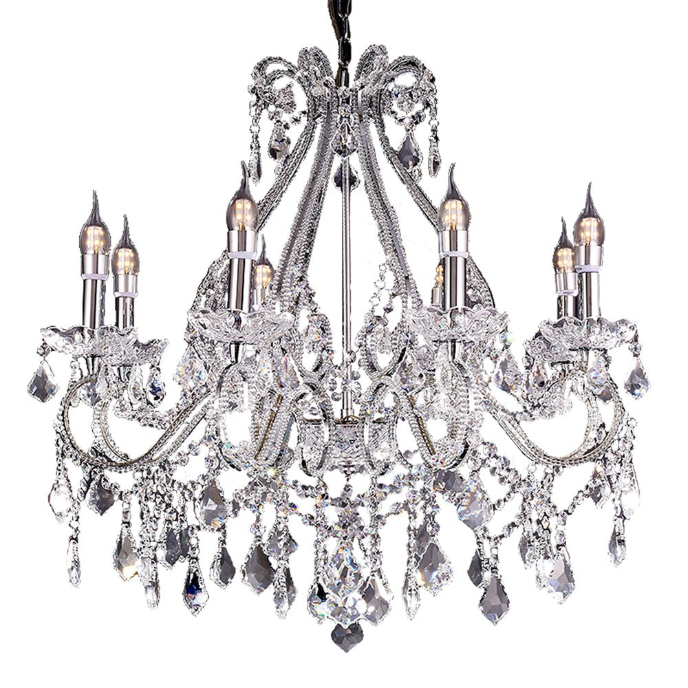 Candle Style Empire Eight Light Transparent Glass Led Ceiling Light on a white background