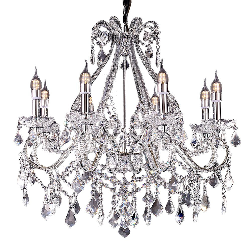 Candle Style Empire Eight Light Transparent Glass Led Ceiling Light on a white background