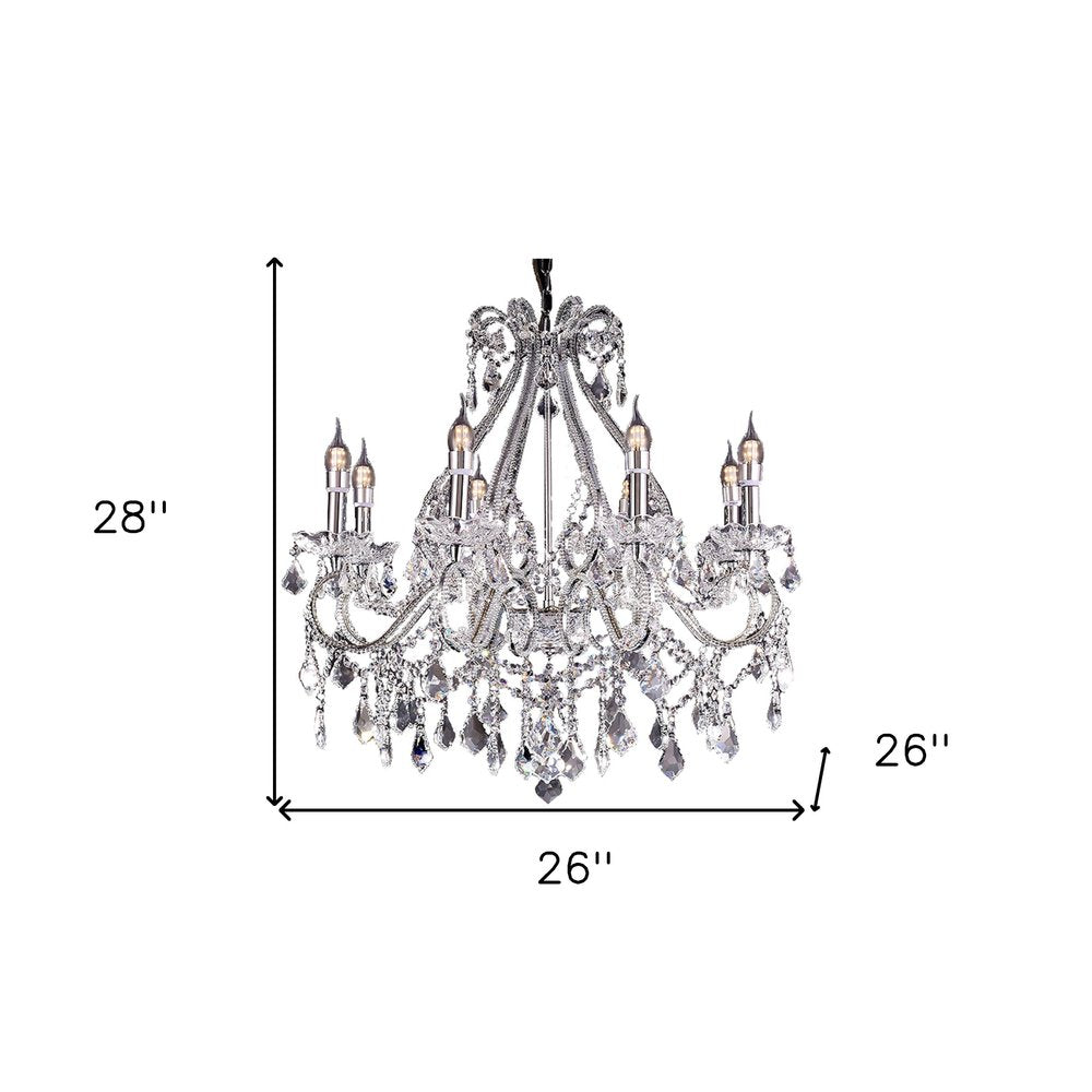Candle Style Empire Eight Light Transparent Glass Led Ceiling Light on a white background