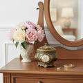 9" Bronze Gold And White Resin Floral Scroll Jewelry Box With Lacquer and High-Gloss Finishes