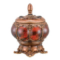 9" Brown Red And Bronze Resin Marbleized Jewelry Box With Gemstones and Crystals on a white background