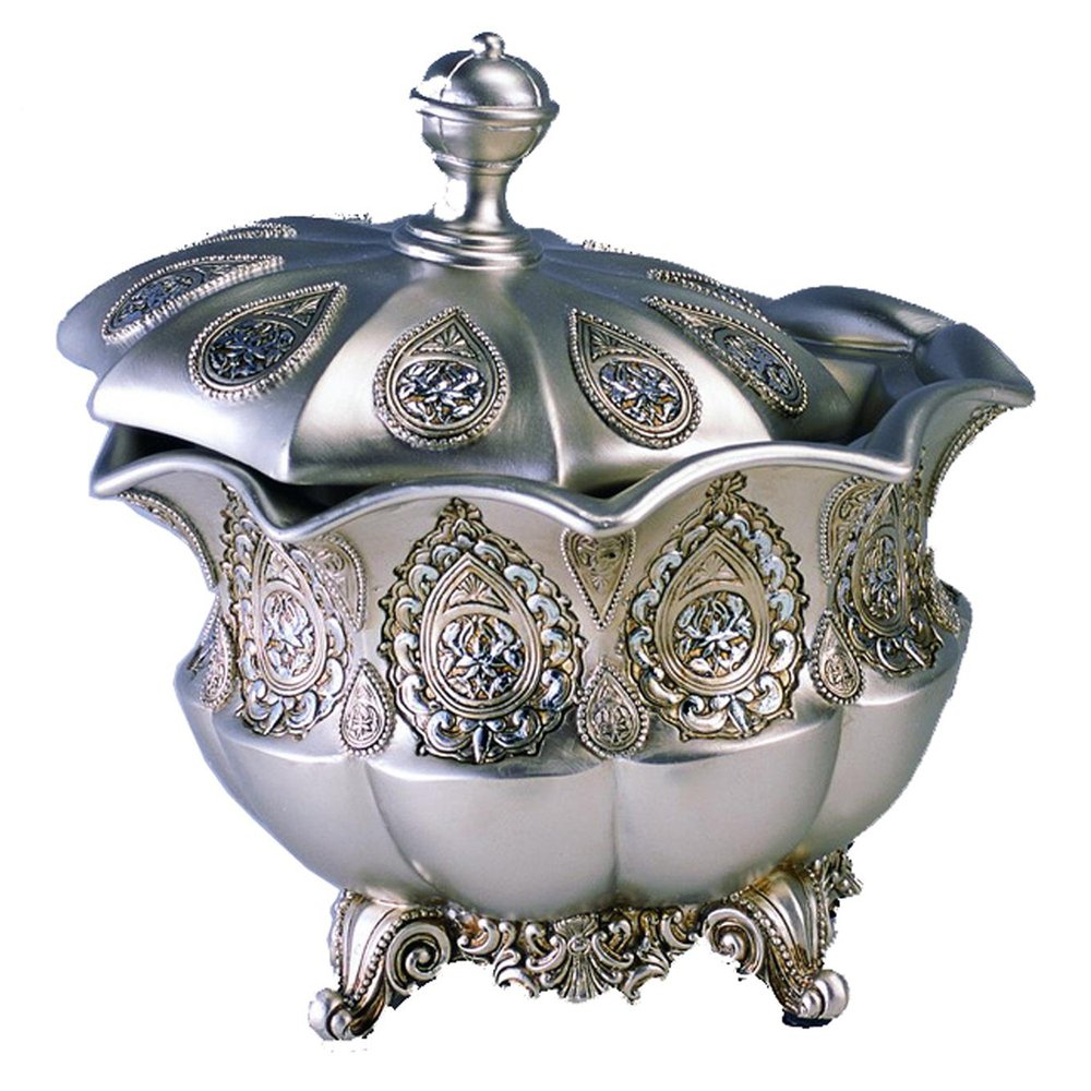 9" Gold And Silver Resin Abstract Scroll Jewelry Box With Lacquer and High-Gloss Finishes on a white background