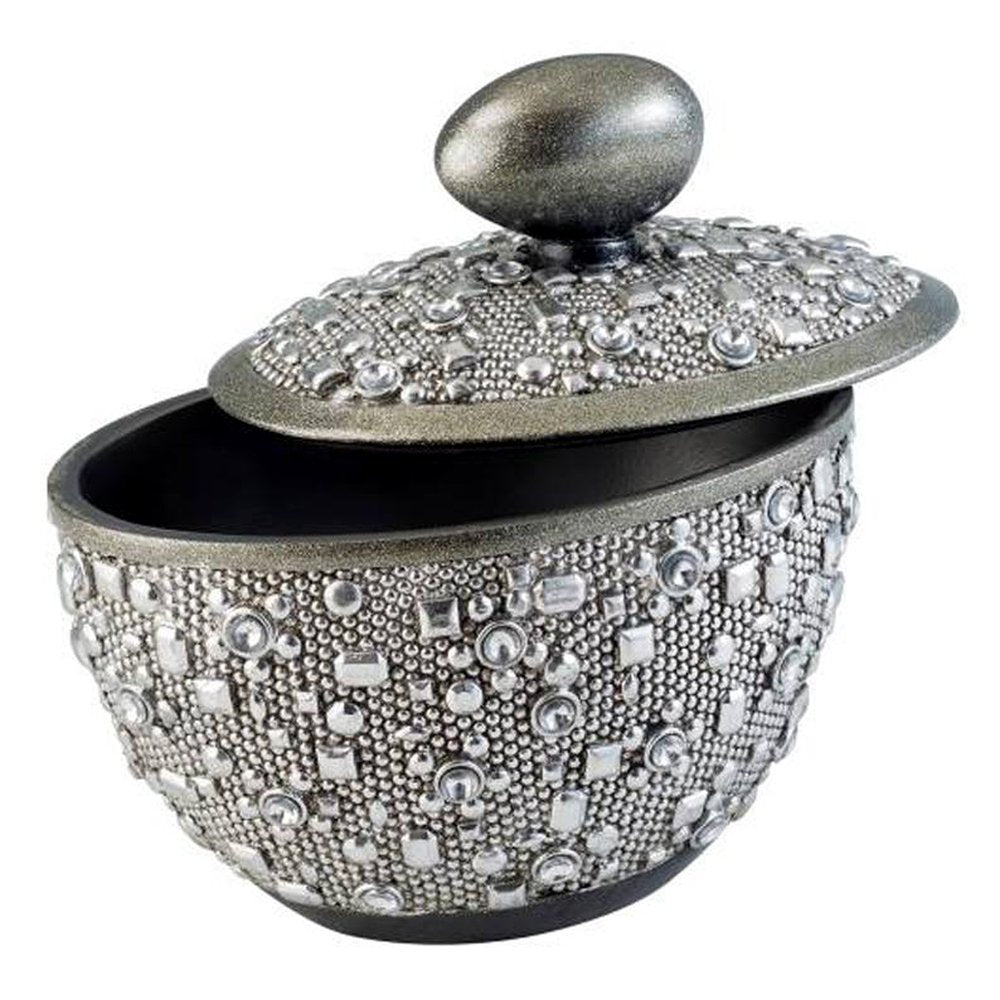 9" Silver Resin Jewelry Box With Gemstones and Crystals