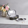 10" Black And Gold Faux Leather Abstract Scroll Jewelry Box Travel Case With Mirror