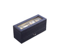 9" Blue And Clear Faux Leather And Glass Four Section Watch Box With Metal Accents on a white background