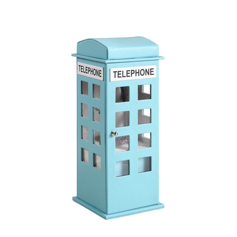 12" White Faux Leather Telephone Booth Jewelry Box