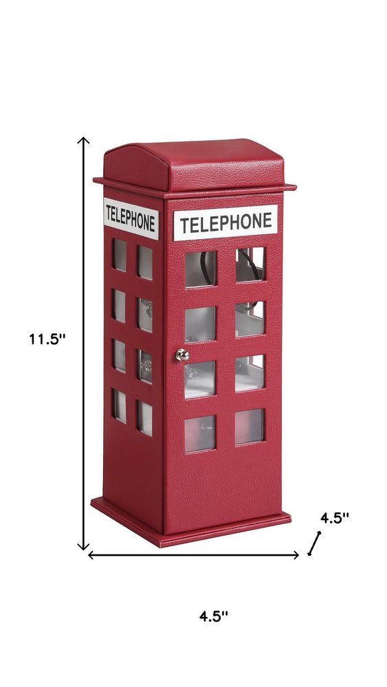 12" White Faux Leather Telephone Booth Jewelry Box. Jewelry boxe isolated on a plain white background, showing a faux leather surface.
