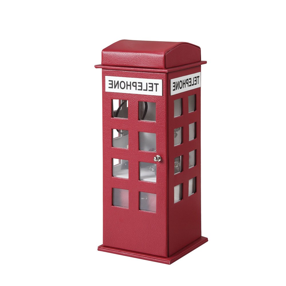 12" White Faux Leather Telephone Booth Jewelry Box. Jewelry boxe isolated on a plain white background, showing a faux leather surface.