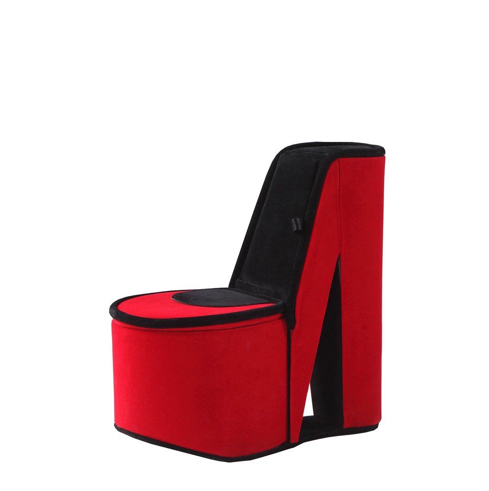 9" Red And Black Velvet High Heel Jewelry Box on a white background