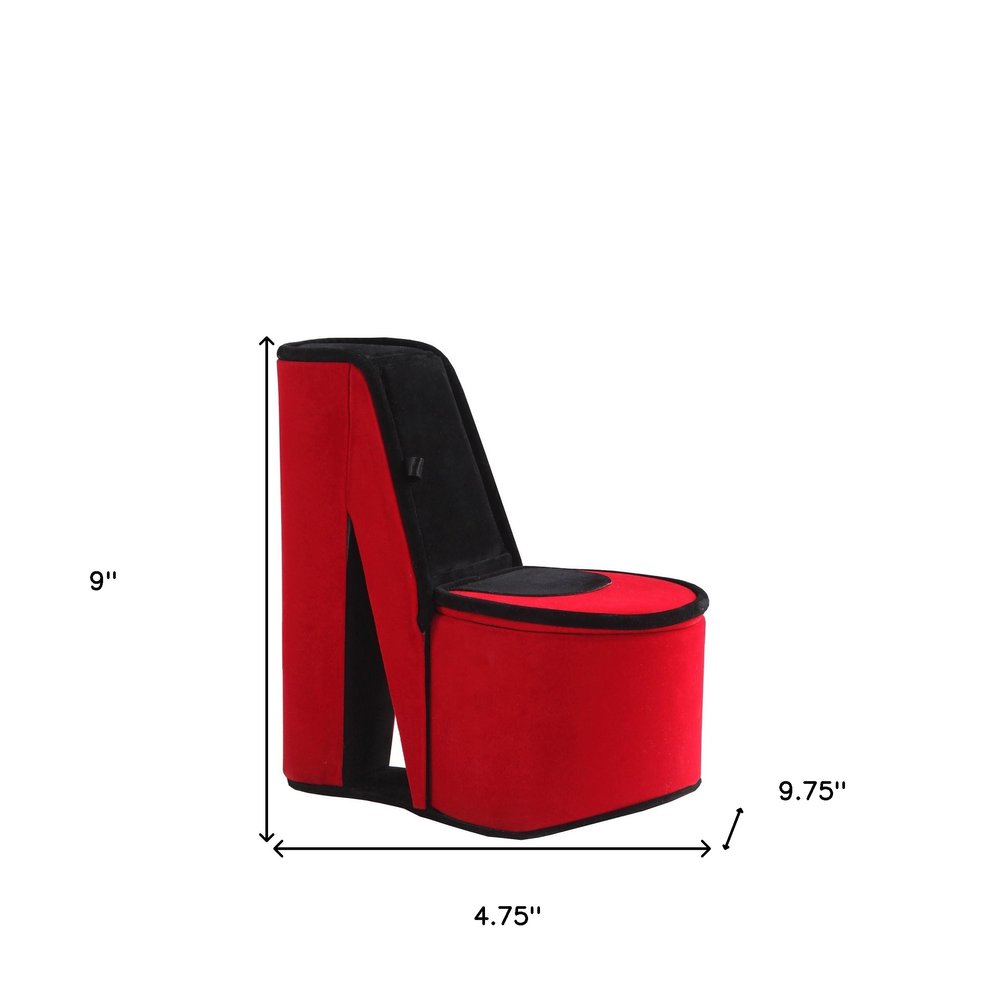 9" Red And Black Velvet High Heel Jewelry Box on a white background