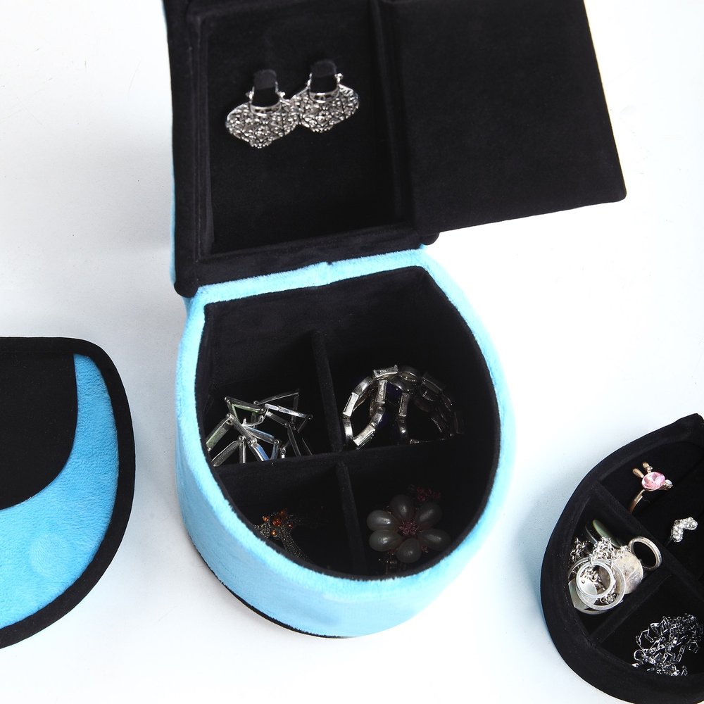 9" Purple And Black Glitter Velvet High Heel Jewelry Box on a white background
