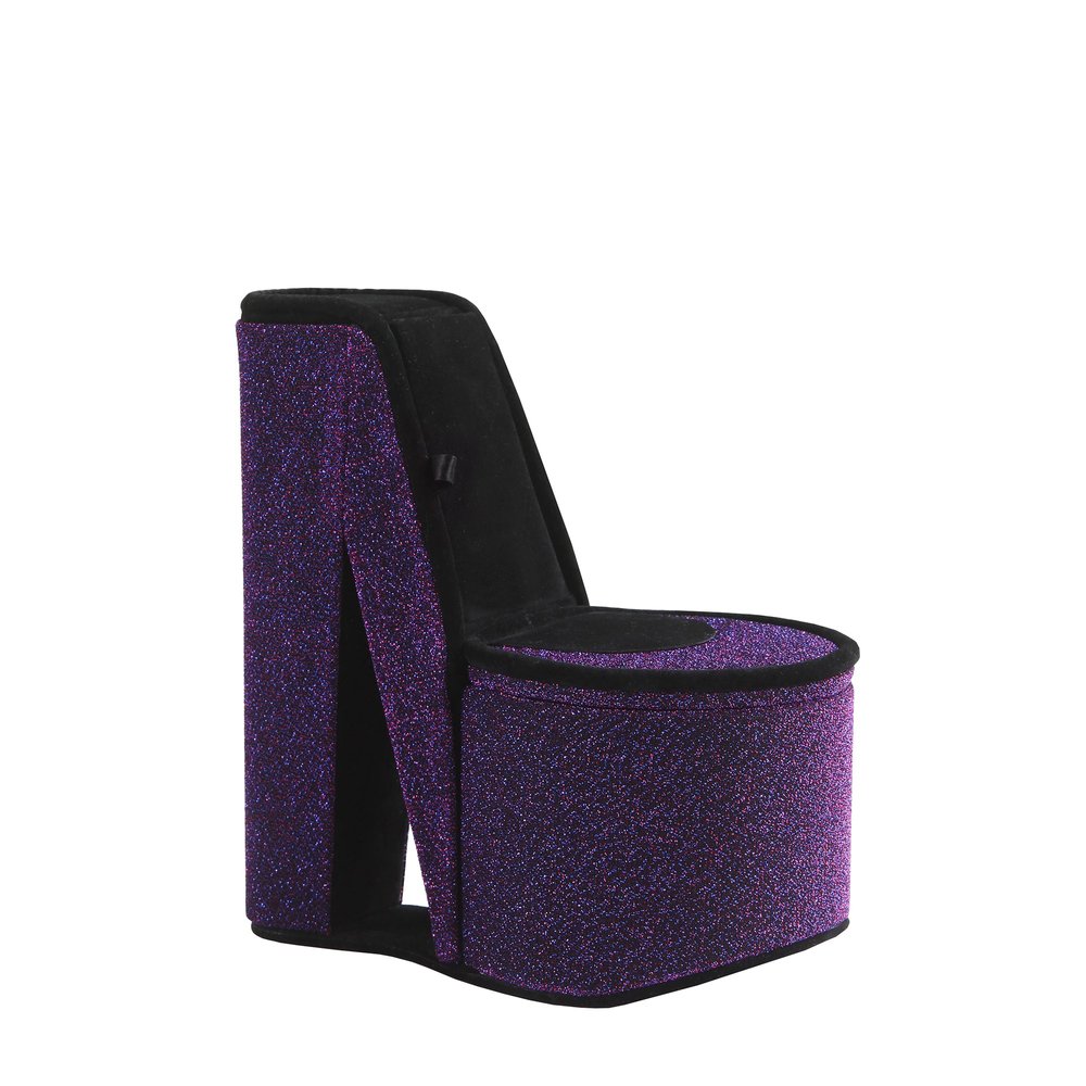 9" Purple And Black Glitter Velvet High Heel Jewelry Box