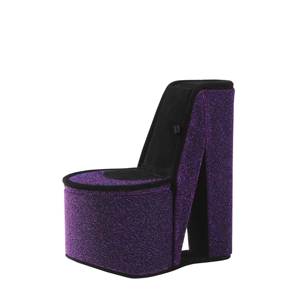9" Purple And Black Glitter Velvet High Heel Jewelry Box on a white background