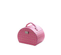 9" Hot Pink And Gold Faux Leather Abstract Scroll Jewelry Box Travel Case With Mirror on a white background