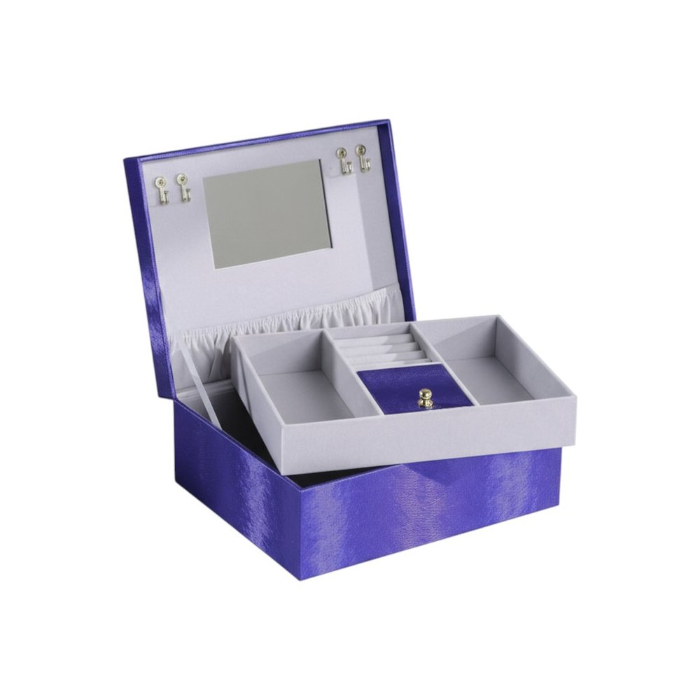 10" Azure Faux Leather Six Section Mirrored Jewelry Box. Jewelry boxe isolated on a plain white background, finished in light gray faux leather.