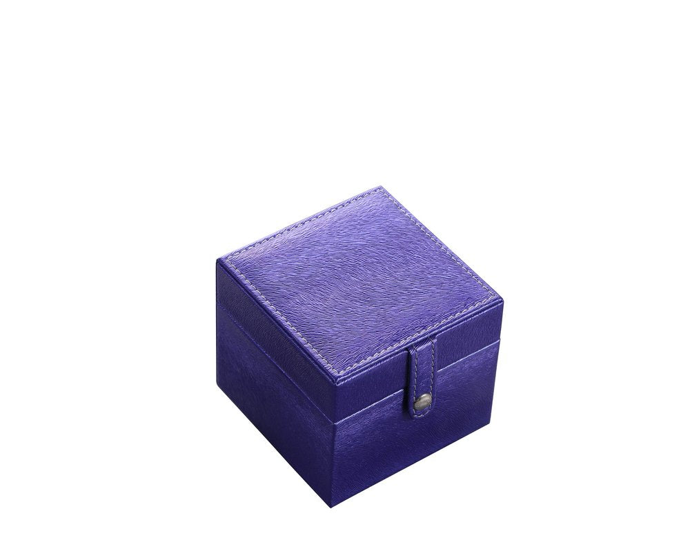 4" Azure Faux Leather Five Section Jewelry Box Travel Case With Mirror. Jewelry boxe isolated on a plain white background, showing a navy faux leather surface.
