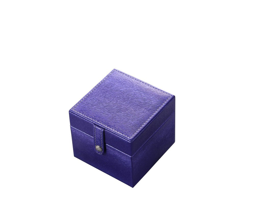 4" Azure Faux Leather Five Section Jewelry Box Travel Case With Mirror. Jewelry boxe isolated on a plain white background, in a blue faux leather finish.