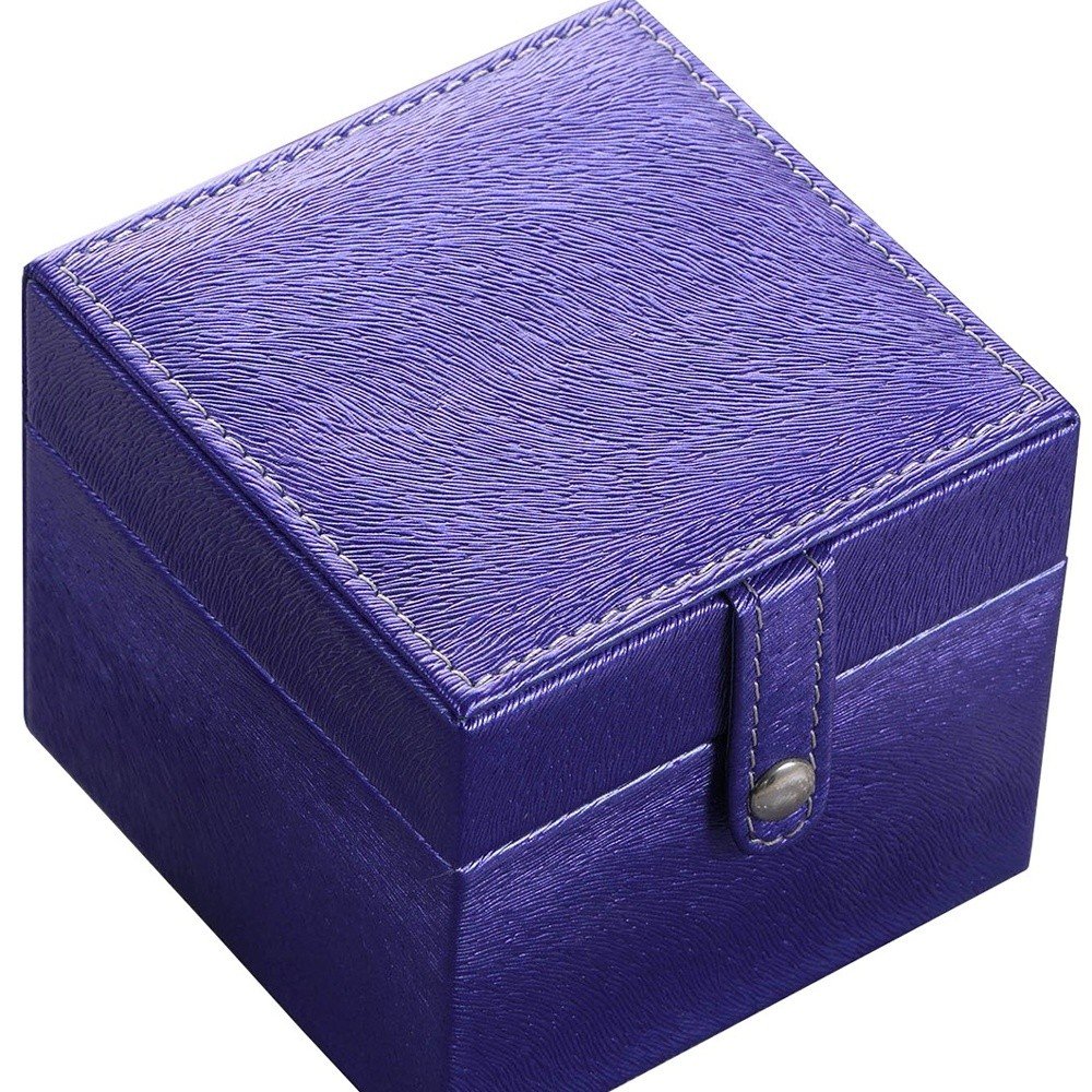 4" Azure Faux Leather Five Section Jewelry Box Travel Case With Mirror. Jewelry boxe isolated on a plain white background, showing a navy faux leather surface.