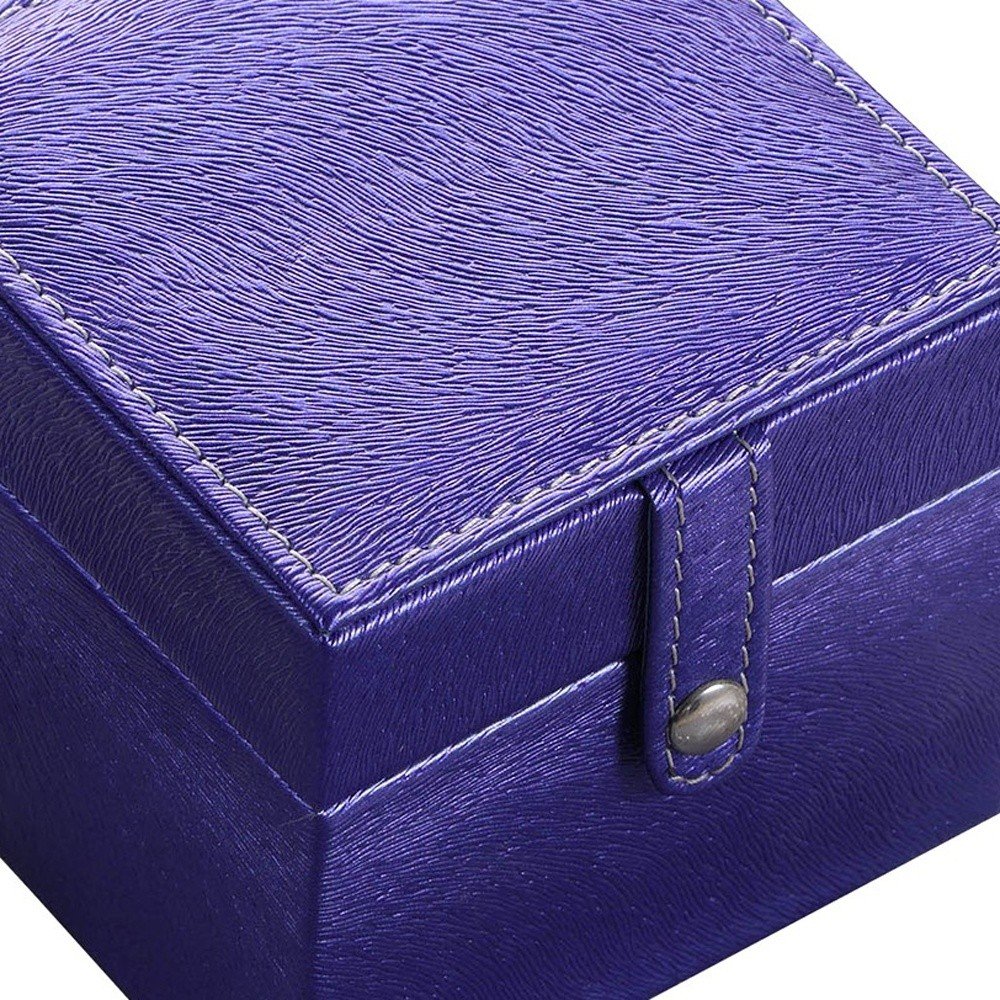 4" Azure Faux Leather Five Section Jewelry Box Travel Case With Mirror detail shot of the blue faux leather finish.