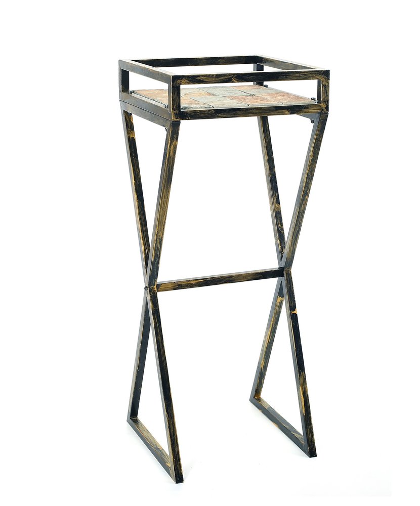 36" Black And Gold Metal Garden Accents Accessories. Outdoor accessories-decor-garden-game isolated on a plain white background, finished in black metal.