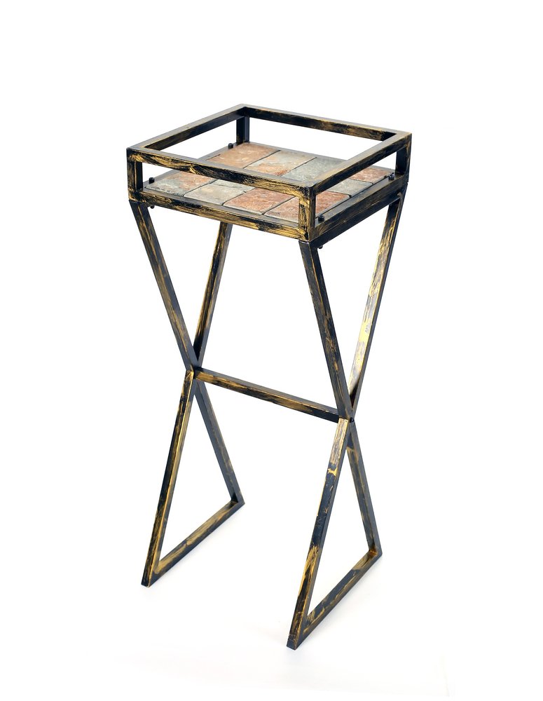 36" Black And Gold Metal Garden Accents Accessories. Outdoor accessories-decor-garden-game isolated on a plain white background, showing a gold metal surface.