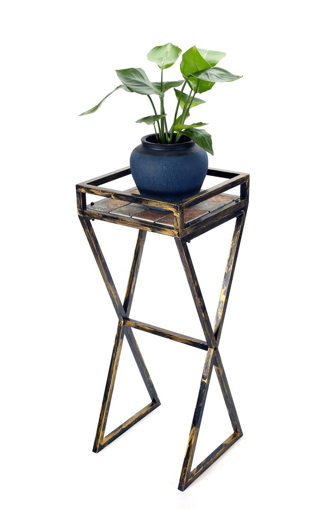 36" Black And Gold Metal Garden Accents Accessories. Outdoor accessories-decor-garden-game isolated on a plain white background, showing a black metal surface.