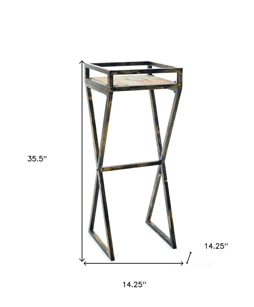36" Black And Gold Metal Garden Accents Accessories. Outdoor accessories-decor-garden-game isolated on a plain white background, showing a metal surface.