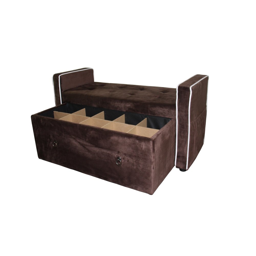 Brown Suede Shoe Storage Bench with Drawer on a white background
